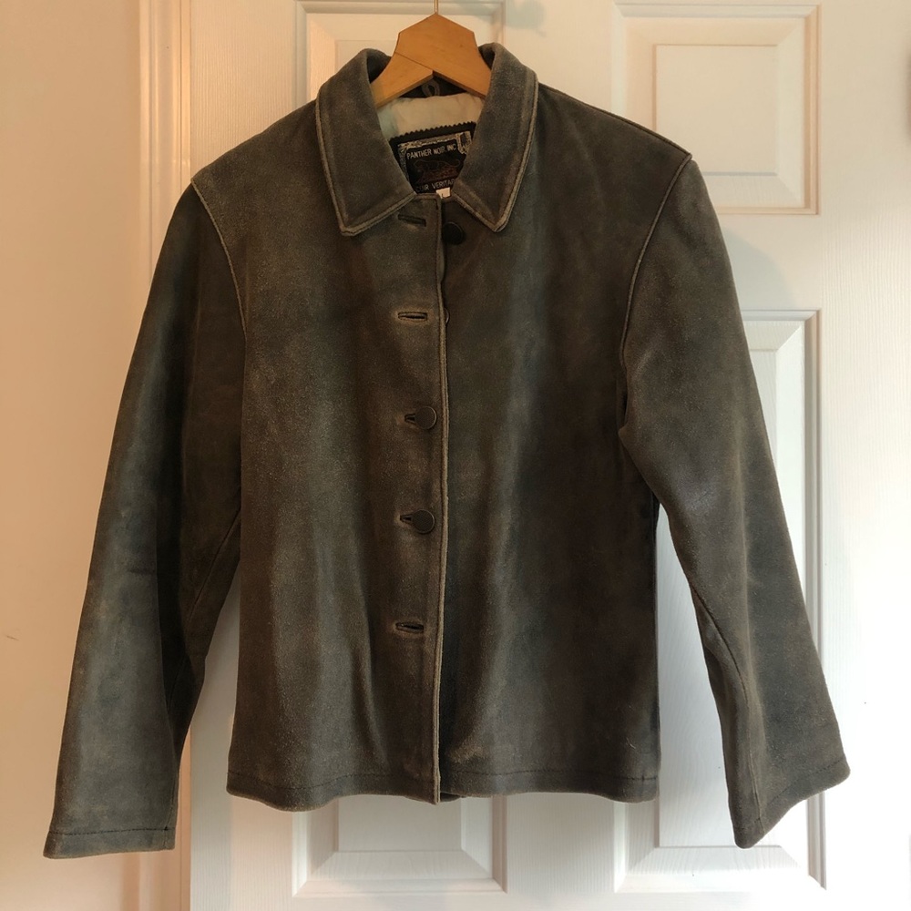 Vintage Medium Leather Jacket, brown oiled leather, Panther Noir